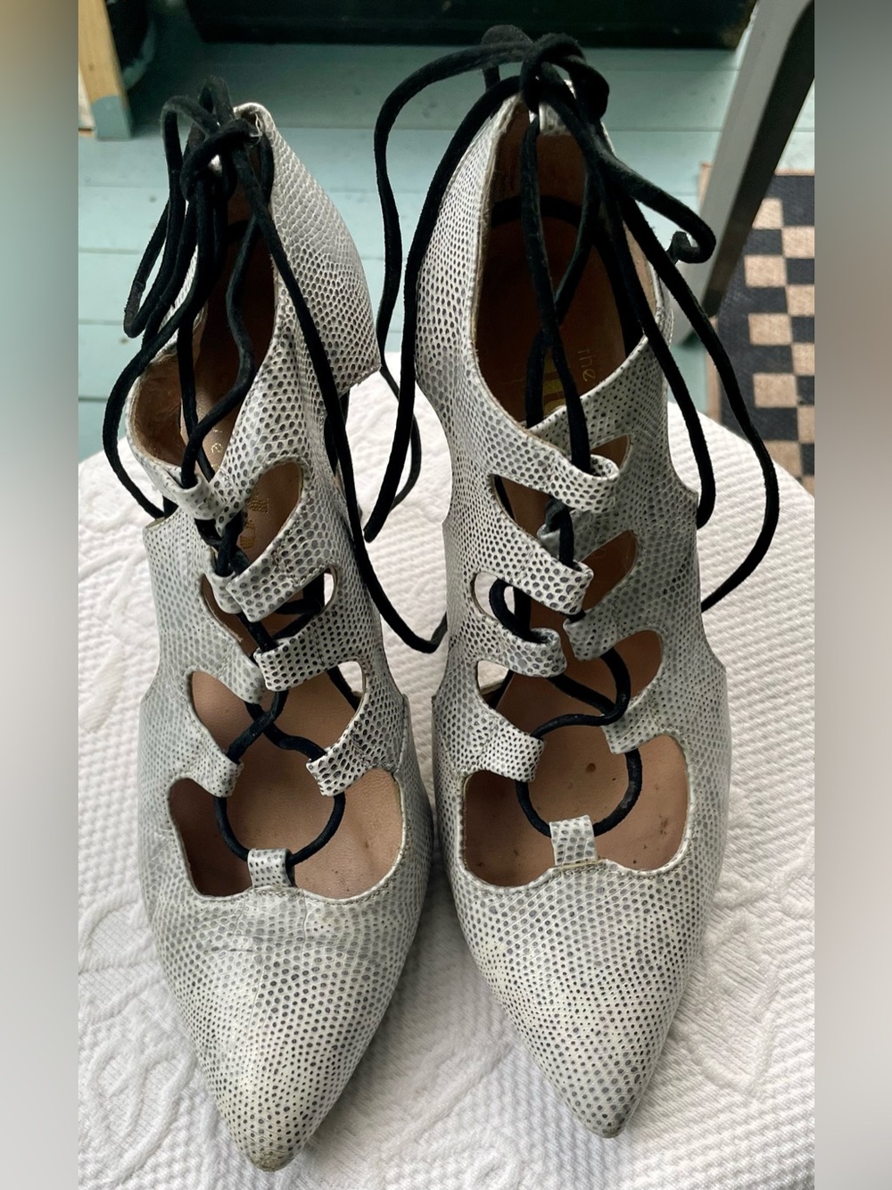 Vintage The Mode Collection Women’s Snake Print Lace-Up Heel Size 6